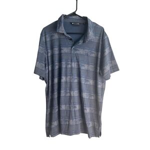 TravisMathew Mens XL Blue Geometric Palm Print Pima Cotton Blend Polo Golf Shirt